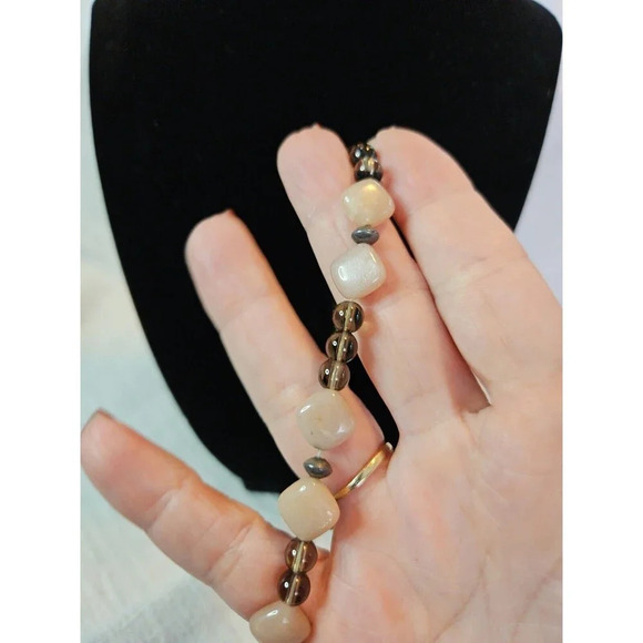 Beautiful Vintage Necklace Polished Stone Quartz Sterling Silver Lobster Clasp - Picture 6 of 7